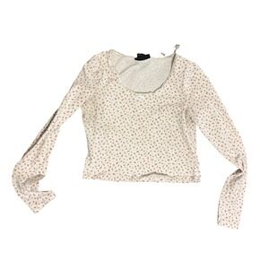 Just Polly New York White Floral Print Long Sleeve Cropped Top Women's Size‎ L